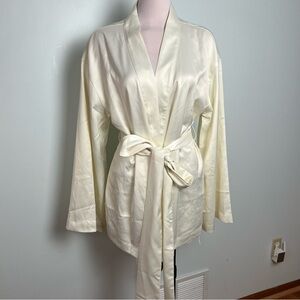 Commense Ivory Satin Wrap Robe Tie Waist long Sleeve Women’s Size Medium